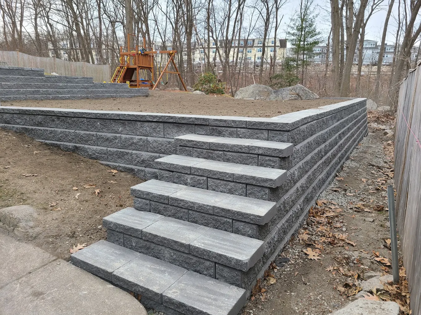 Granite steps and retaining wall